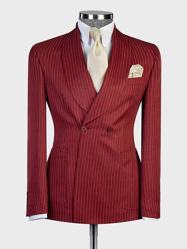 Burgundy Stripe 2-piece double-breasted Shawl Lapel suit