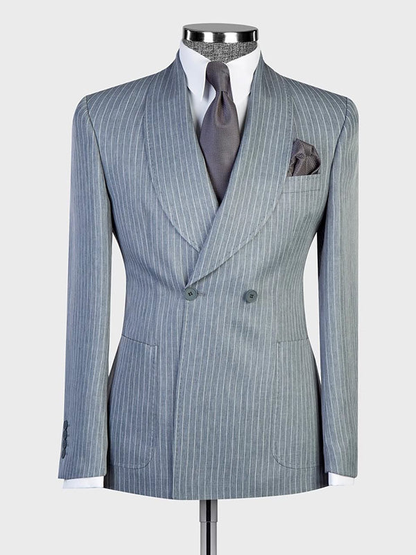 Grey Stripe 2-piece double-breasted Shawl Lapel suit