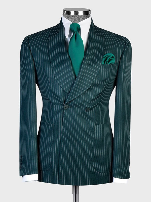 Green Stripe 2-piece double-breasted Shawl Lapel suit