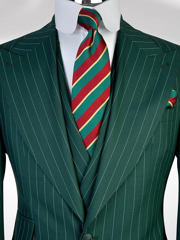 Green Stripe 3-piece single-breasted Peak Lapel suit
