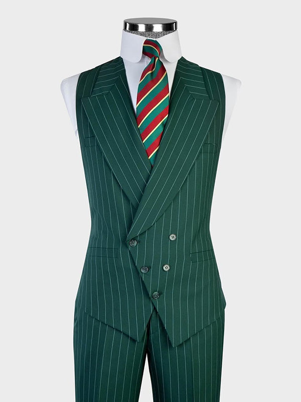 Green Stripe 3-piece single-breasted Peak Lapel suit