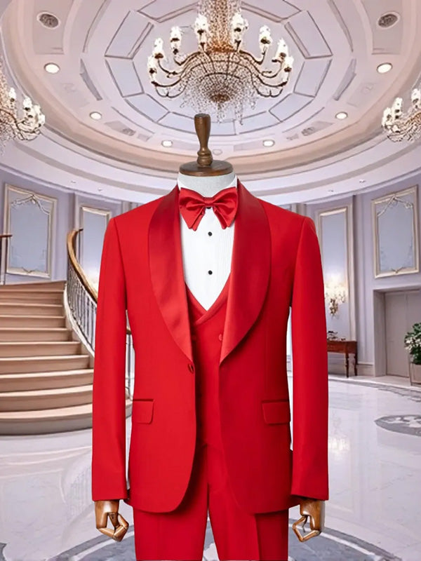 Red 2-piece 1-button Shawl Lapel suit