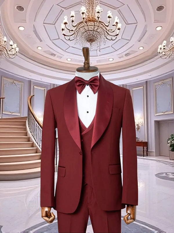 Burgundy 2-piece 1-button Shawl Lapel suit