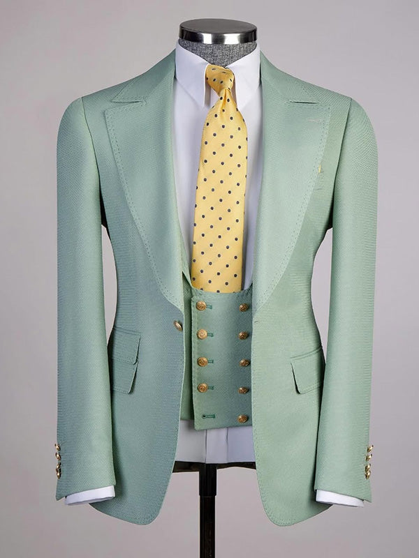 Light green 3-piece Single-breasted Peak Lapel suit