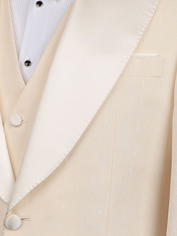 Beige 3-piece 1-button Shawl Lapel suit