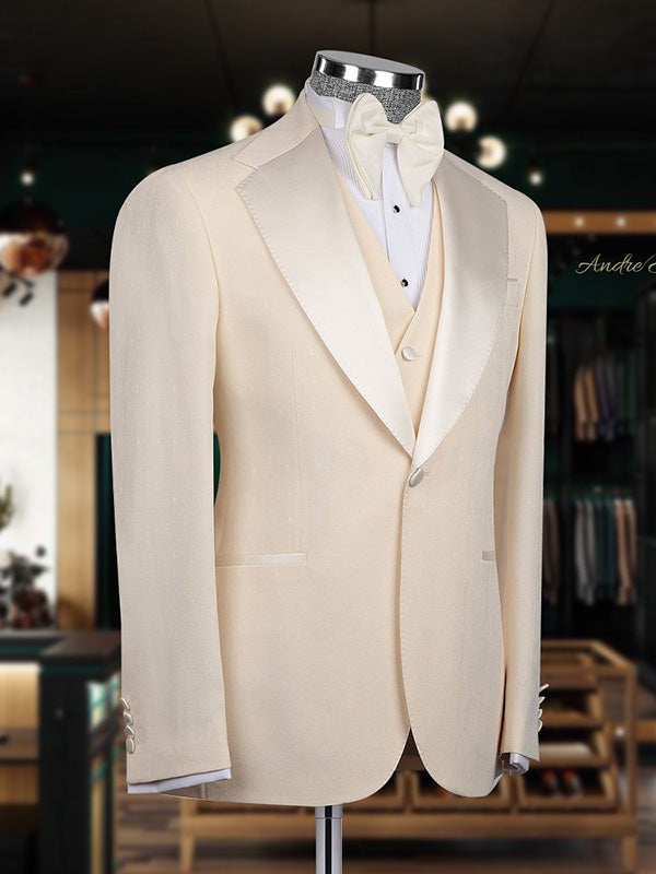 Beige 3-piece 1-button Shawl Lapel suit