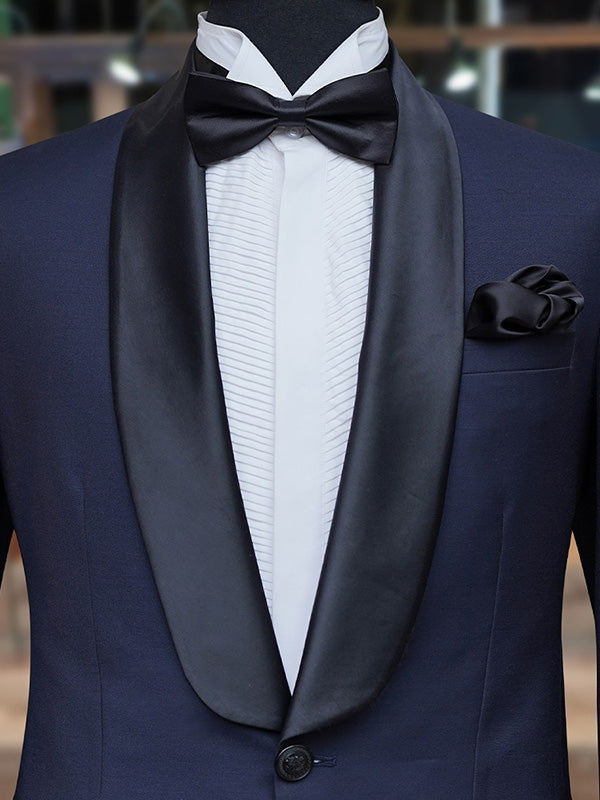 Blue 2-piece 1-button Shawl Lapel suit