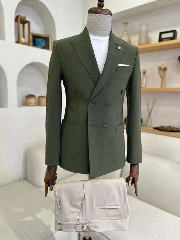 Green 2-piece double-breasted Peak Lapel suit