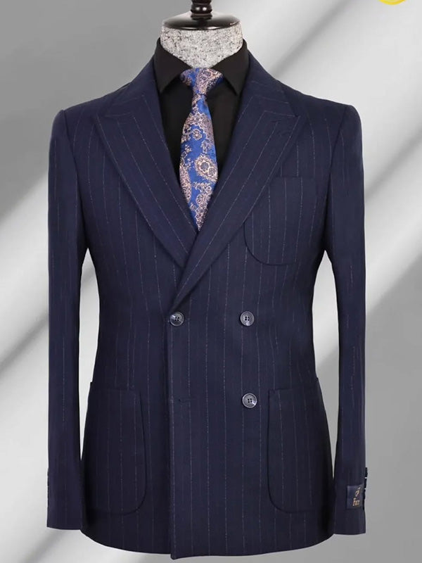 Navy Blue striped 2-piece double-breasted Peak Lapel suit