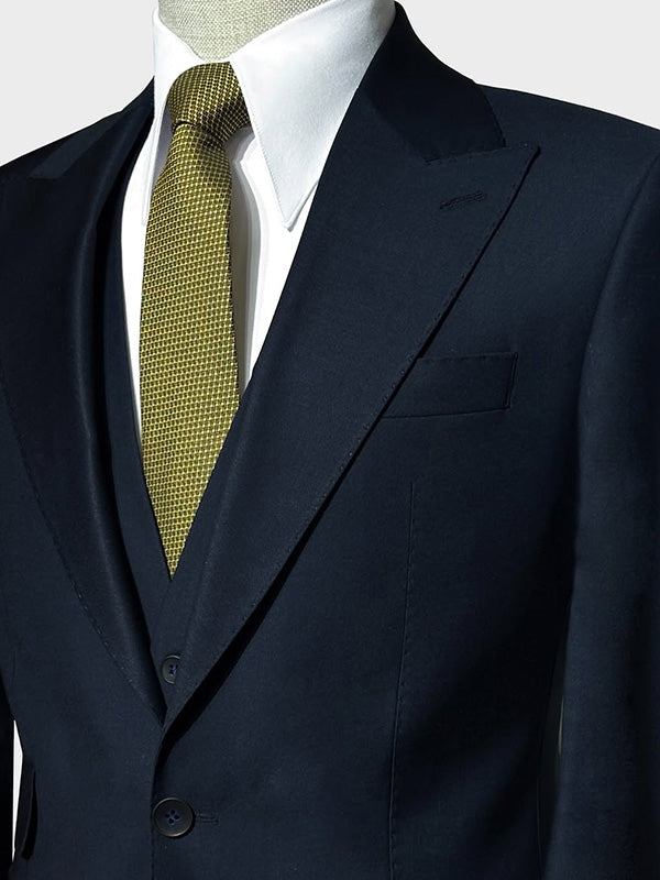 Dark blue 3-piece single-breasted Peak Lapel suit