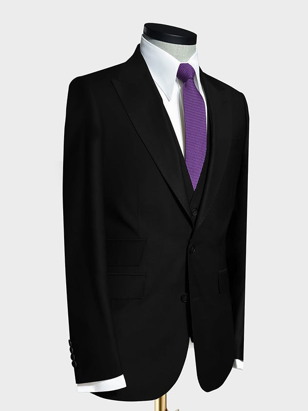 Black 3-piece single-breasted Peak Lapel suit