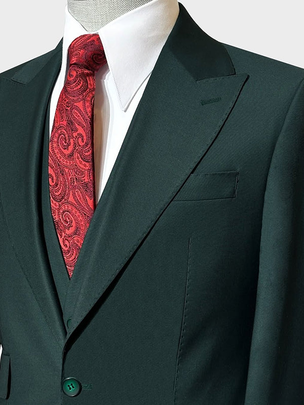 Dark green 3-piece single-breasted Peak Lapel suit