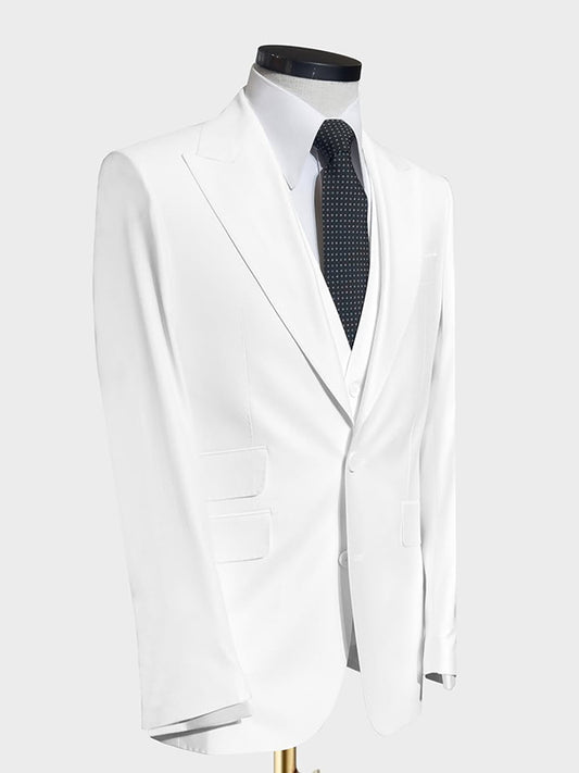 White 3-piece single-breasted Peak Lapel suit