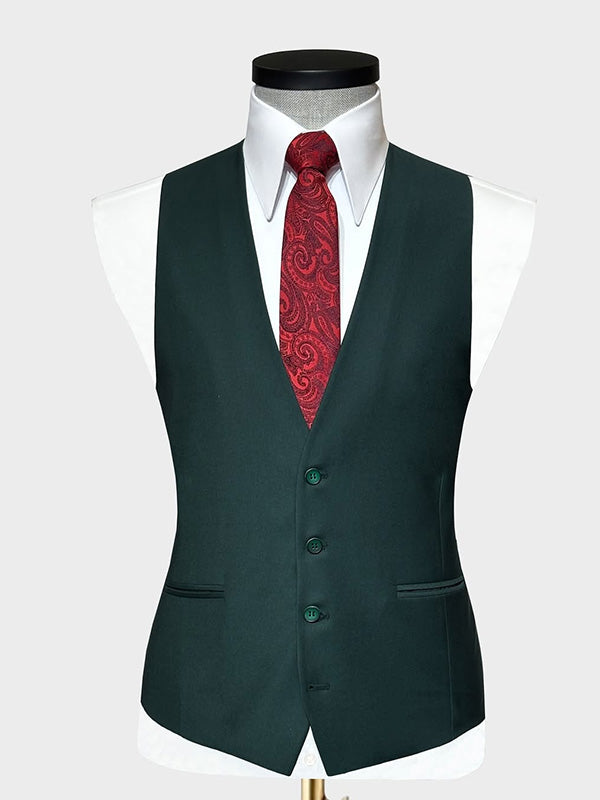 Dark green 3-piece single-breasted Peak Lapel suit