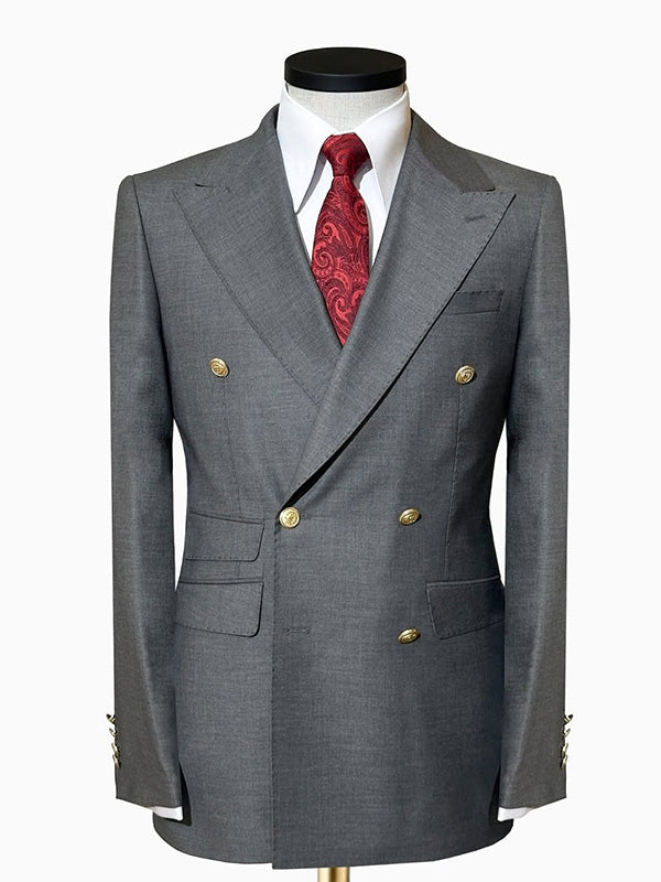 Gray 2-piece double-breasted Peak Lapel suit