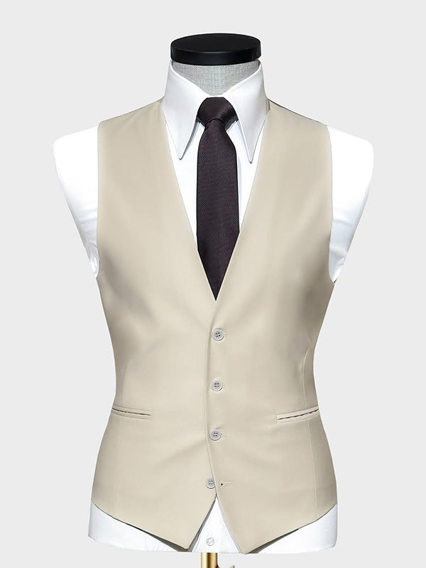 Beige 3-piece single-breasted Peak Lapel suit