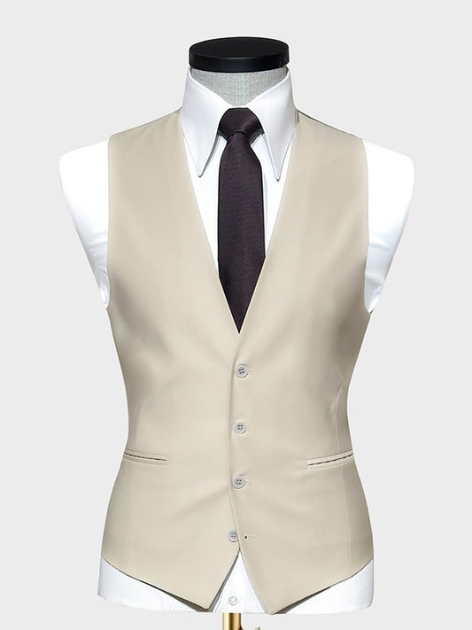 Beige 3-piece single-breasted Peak Lapel suit