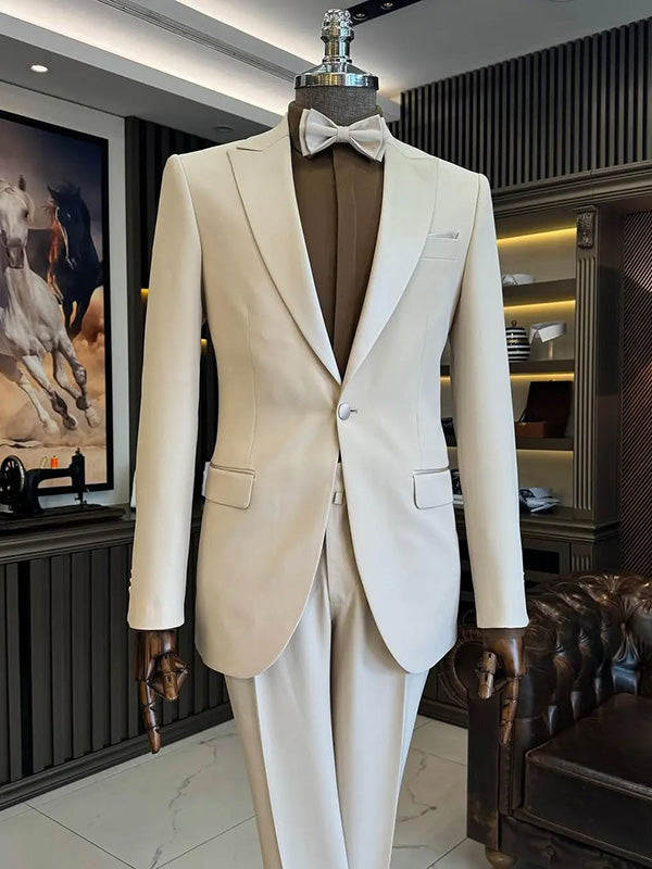 Beige 2-piece 1-button Peak Lapel suit