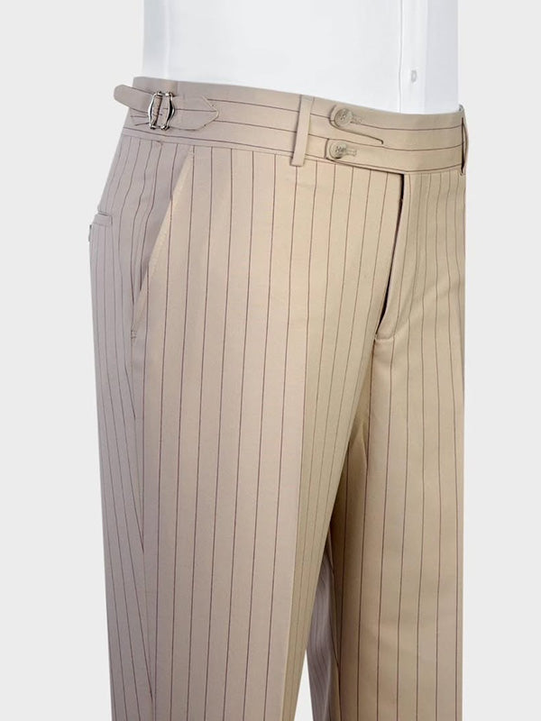 Khaki striped 3-piece single breasted Peak Lapel suit