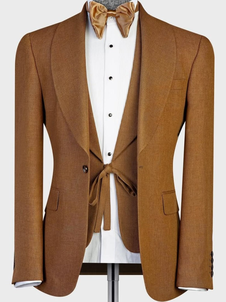 Golden yellow 3-piece 1-button Shawl Lapel suit