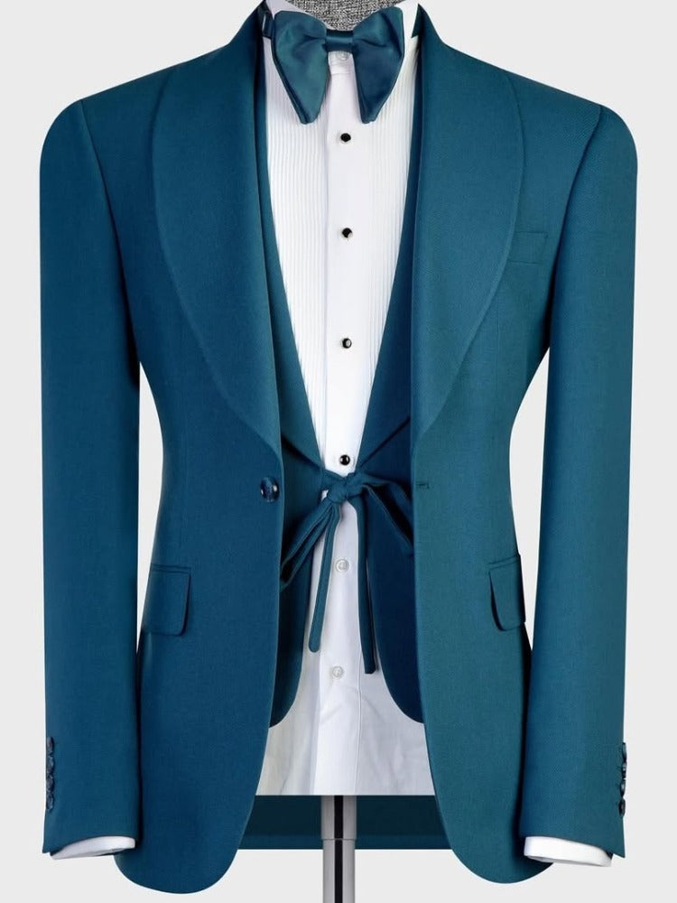 Mint green 3-piece 1-button Shawl Lapel suit
