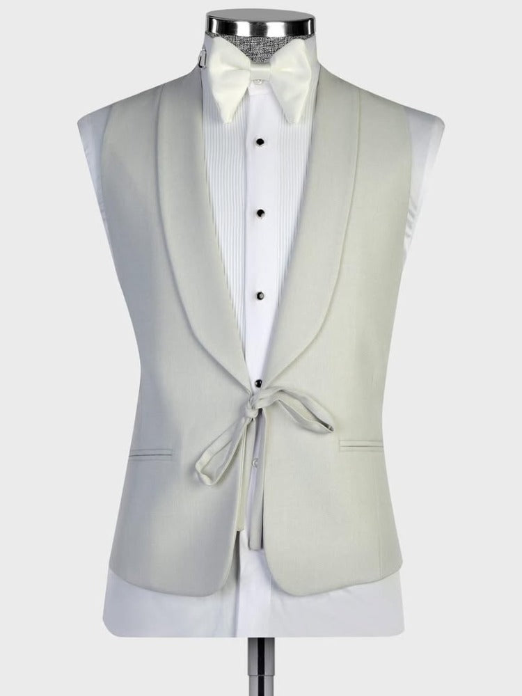 Light grey 3-piece 1-button Shawl Lapel suit