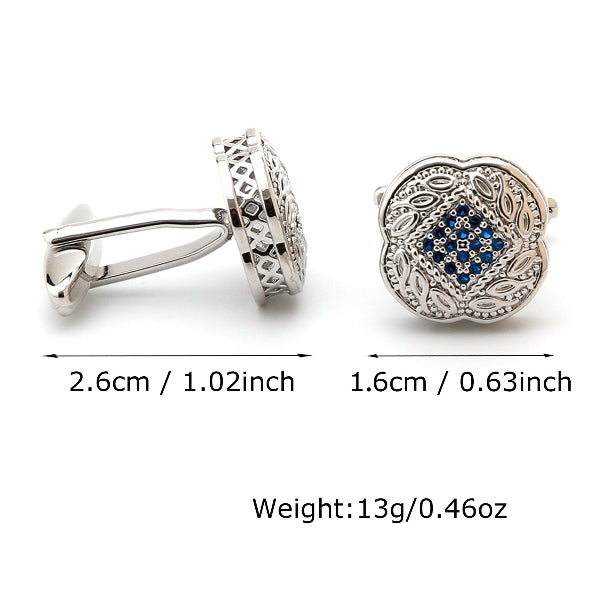 High-Quality Square Silver Button Accessory with Blue Zircon