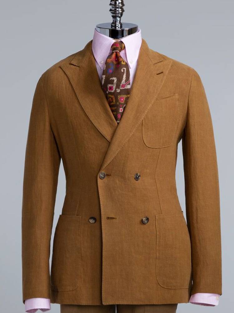 Brown 2-piece Peak Lapel double-breasted suit