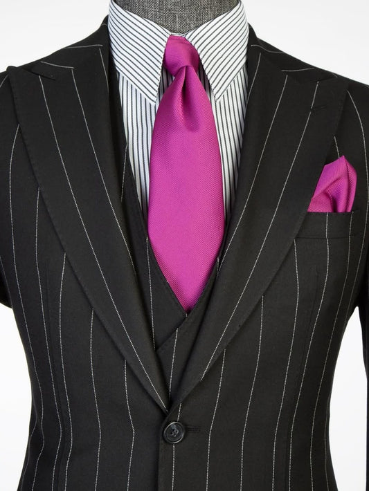 Black Striped 3 Piece 2 Button Peak Lapel suit