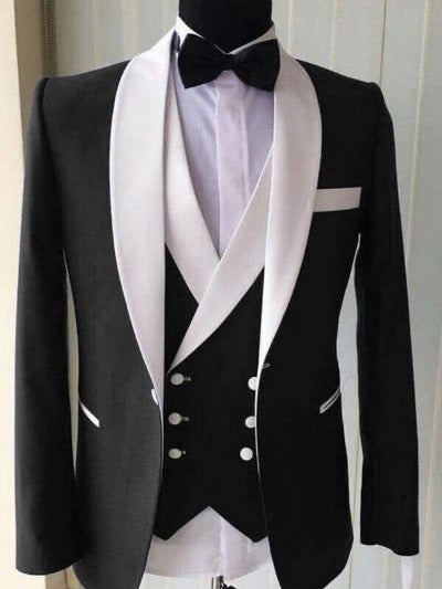 Black 3-Piece Single-Breasted Shawl Lapel Suit