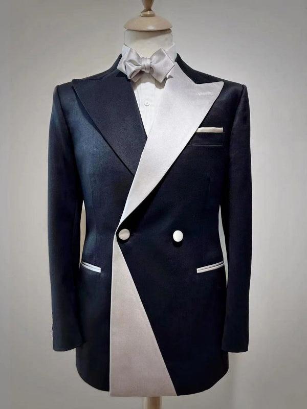 Men’s Blue & Champagne Contrast Double-Breasted Peak Lapel Tuxedo