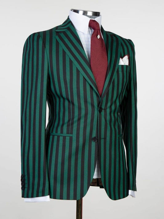 Dark Green Striped 2-button 3-Piece Suit for Men