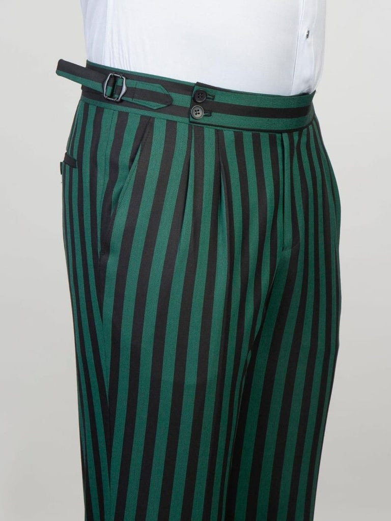 Dark Green Striped 2-button 3-Piece Suit for Men