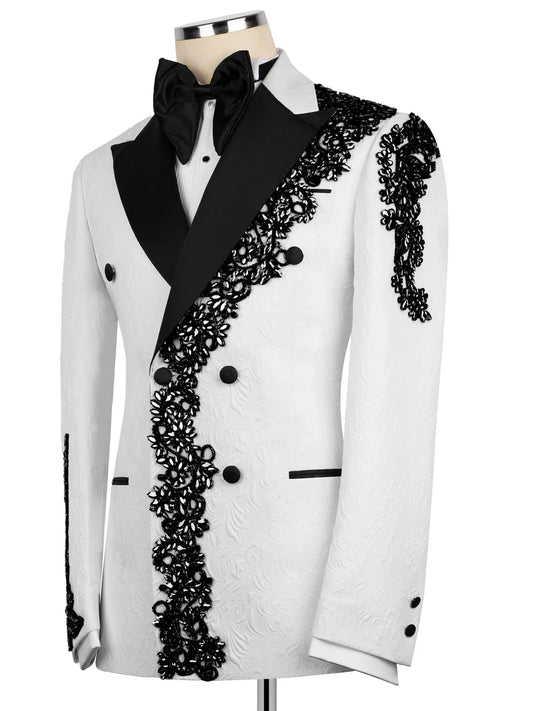 Premium White Embellished Peak Lapel Formal Tuxedo