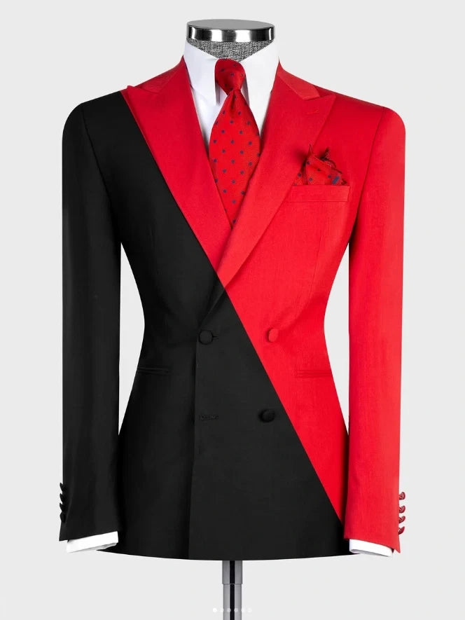 Men’s Two-Tone Black & Red Double-Breasted Fashion Suit