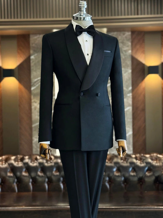 Men’s Black Shawl Lapel Tuxedo – Stylish 2-Piece Formal Suit