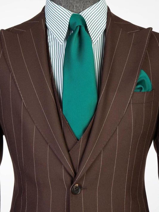 Dark Brown Striped 2-button 3-Piece Business Suit for Men