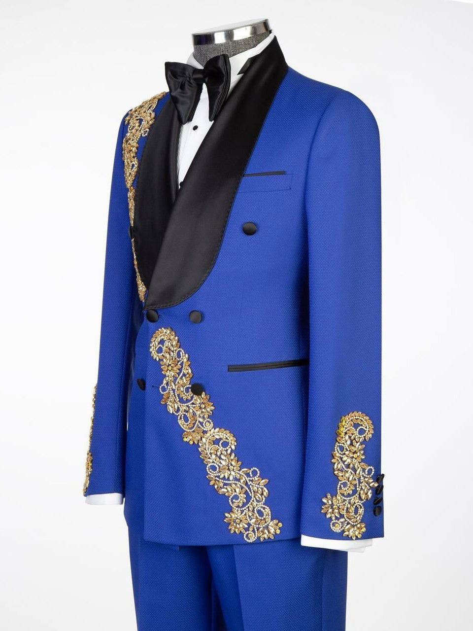Blue Wedding Tuxedo – Gold Embroidered Formal Suit