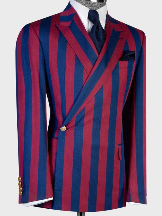 Red and Blue Striped 1-button 2-Piece Suit for Men