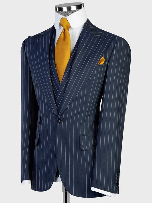 Navy Blue Pinstripe Prom Suit for Men – Bold Statement Look