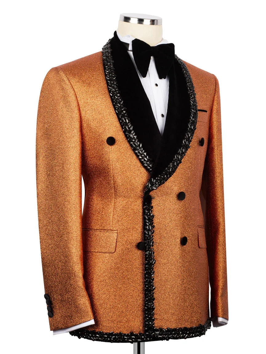 Orange Rhinestone Prom Suit for Men – Bold Statement Look