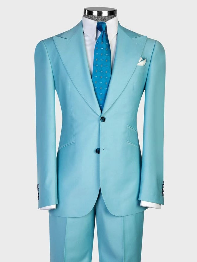 Blue 3-Piece Single Breasted Peak Lapel Slim Fit Suit for Men