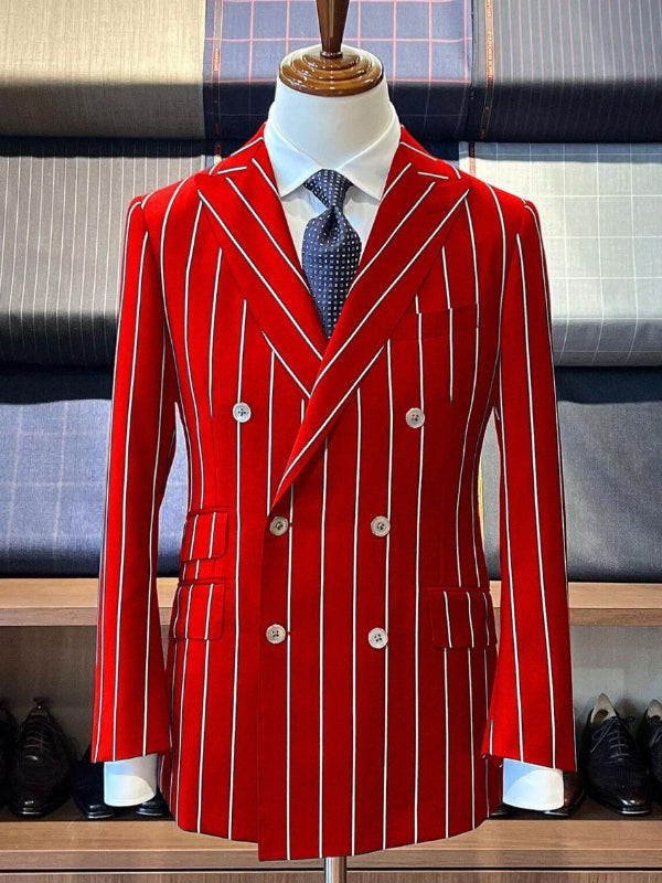 Red Striped Prom Suit for Men – Elegant 2-Piece Look