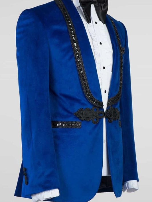Royal blue 2-piece Shawl Lapel Single button Prom Suit