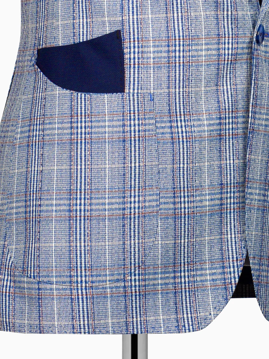 Sky blue plaid 3 Piece Double Breasted Slim Fit Formal Suit