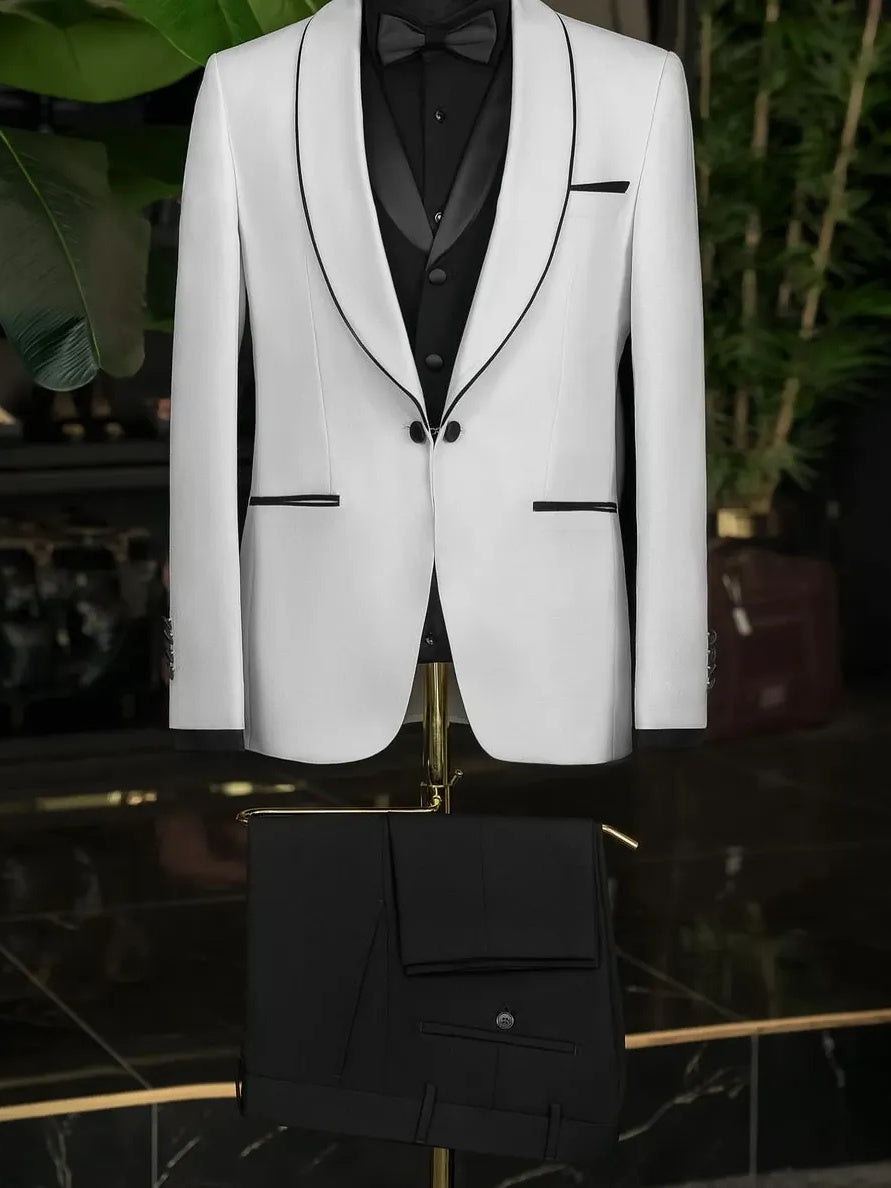 White One-Button Shawl Lapel 2-Piece Suit – Slim Fit Prom & Wedding suit