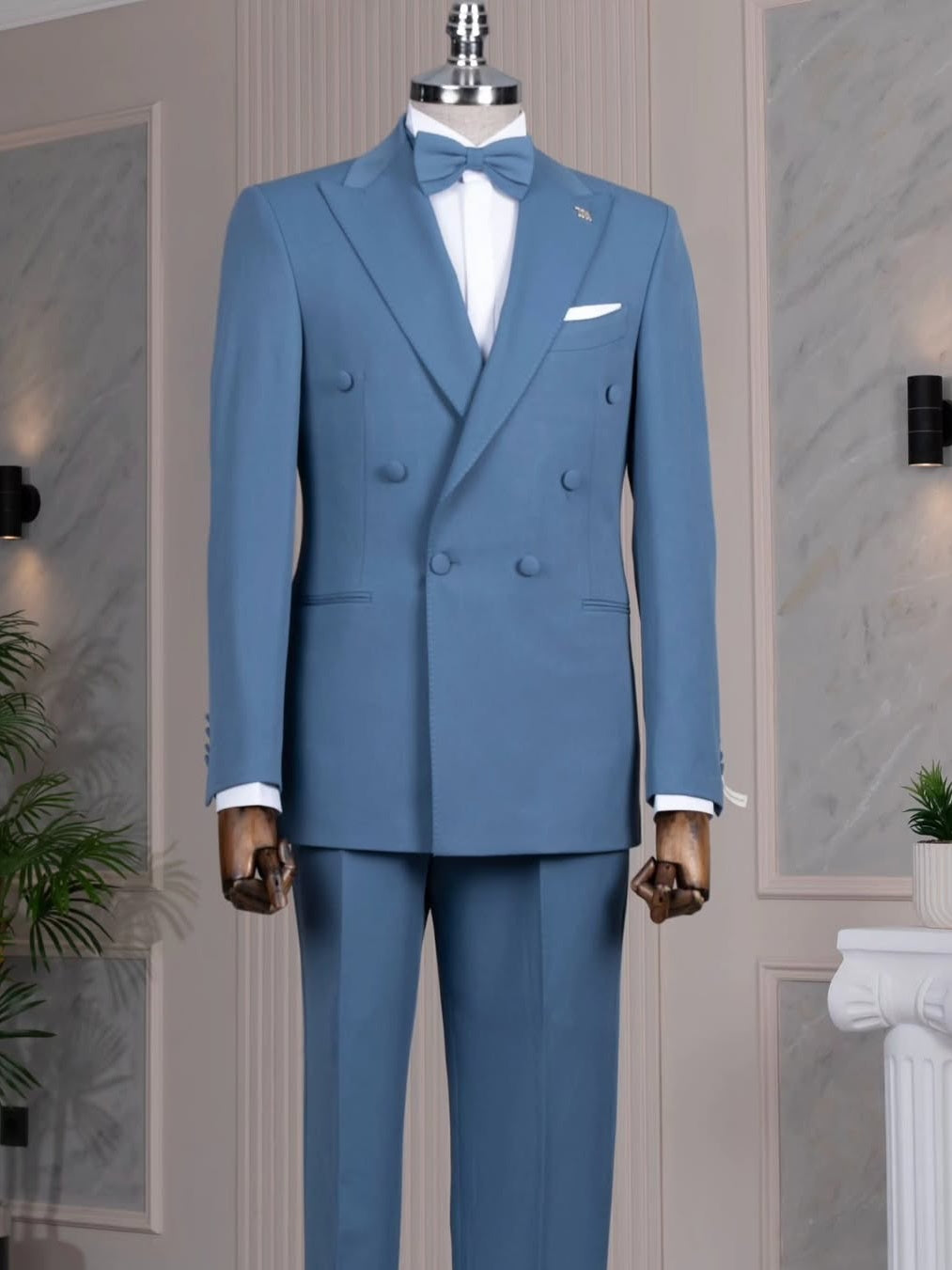 Blue Double-Breasted Suit with Peak Lapel – 2-Piece Formal Wedding & Prom Suit