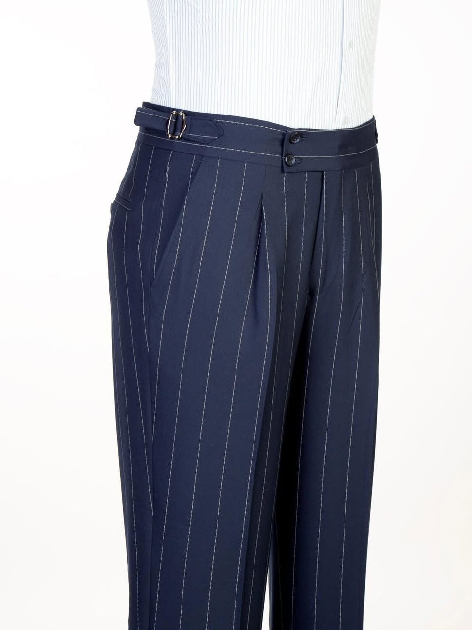 Blue Striped 3 Piece Peak Lapel Single-breasted Suit