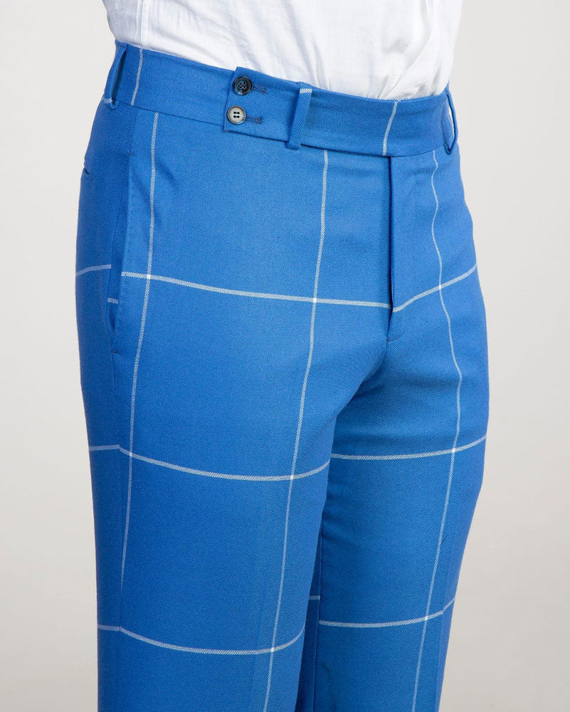 Bright Blue Plaid Suit for Men – Slim Fit Double Breasted Style