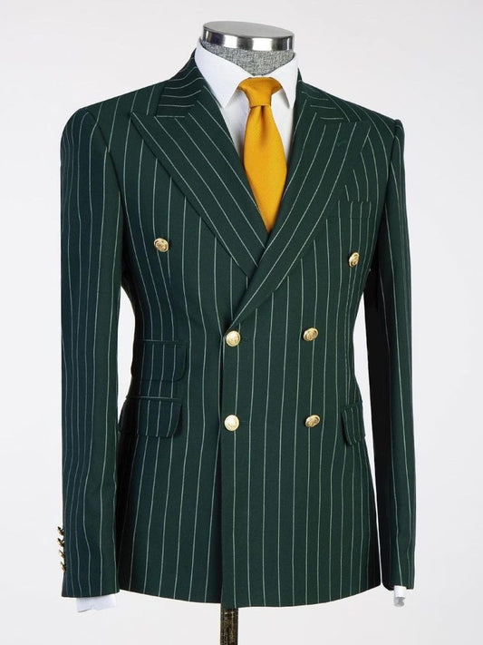 Emerald Green Pinstripe Double-Breasted 2-Piece Suit for Men